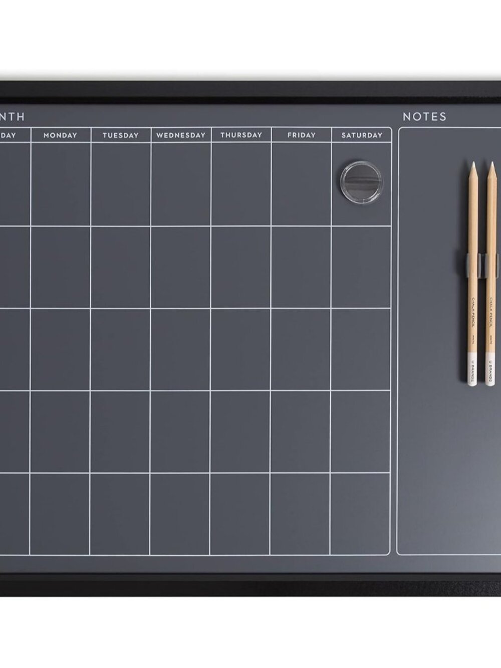 Magnetic Chalk Calendar Board, 16" x 20", Black Wood Style Frame, Premium Surfac